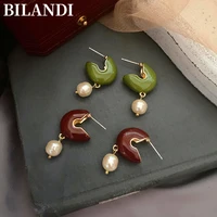 bilandi modern jewelry red green enamel earrings 2022 new trend vintage natural pearl drop earrings for women gift