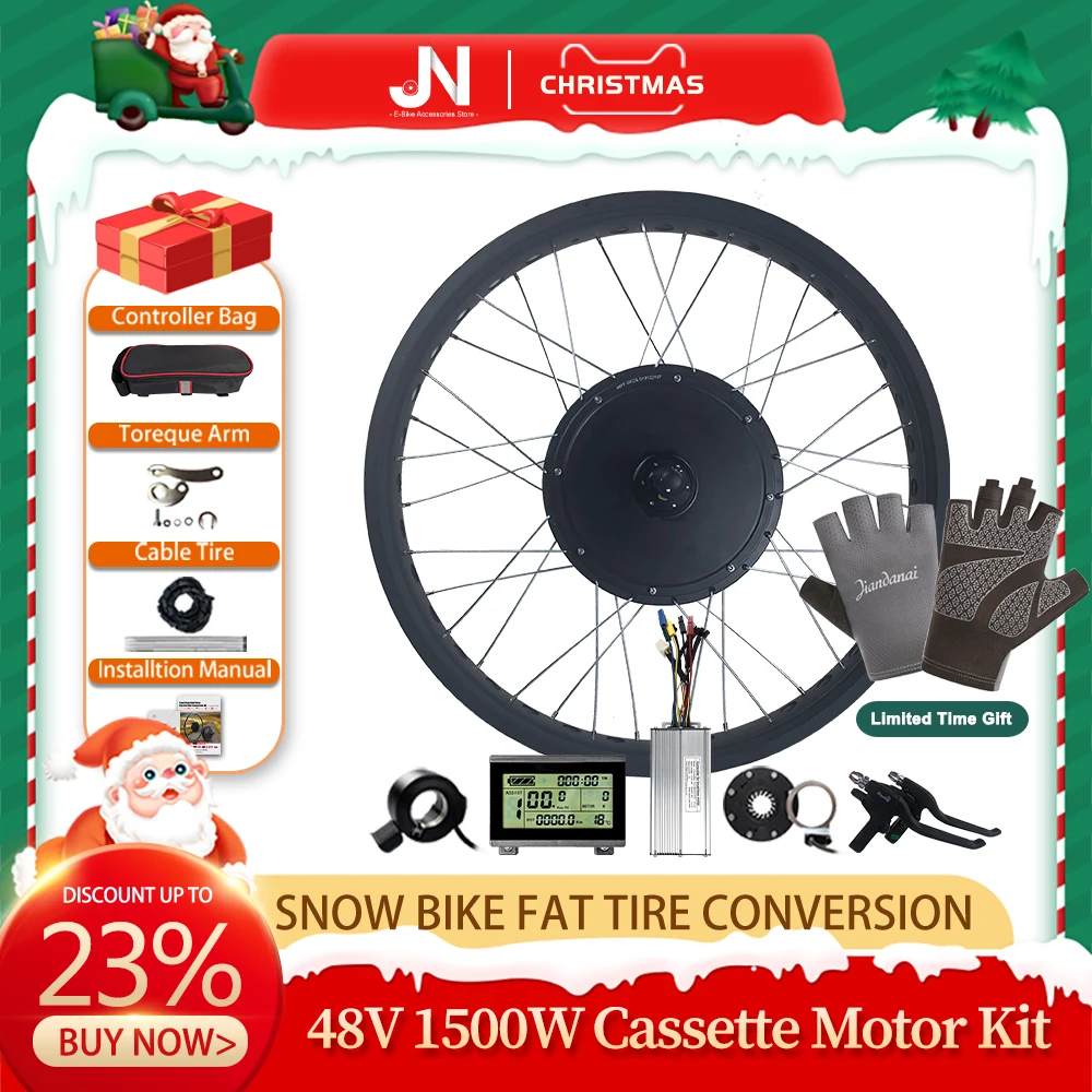 

Snow Bike Fat Tire Conversion Kit 48V 1500W Ebike Rear Hub Motor Wheel 20 26 inch 4.0 Dropout Rear 170/190mm With KT LCD Display