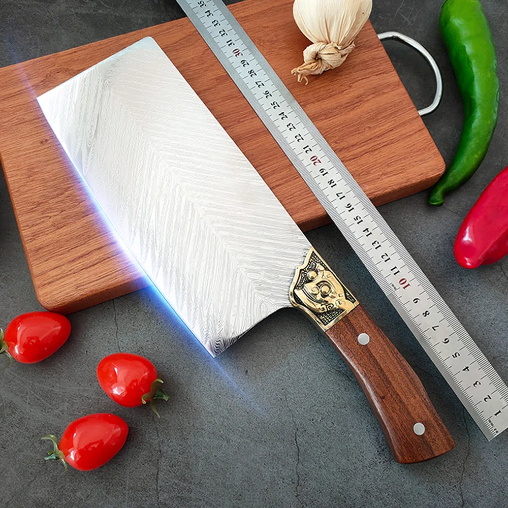 

8" Inch Cleaver Knife Damascus Steel Knife Kitchen Stainless Steel Ergonomic Rosewood Handle Household Cutler