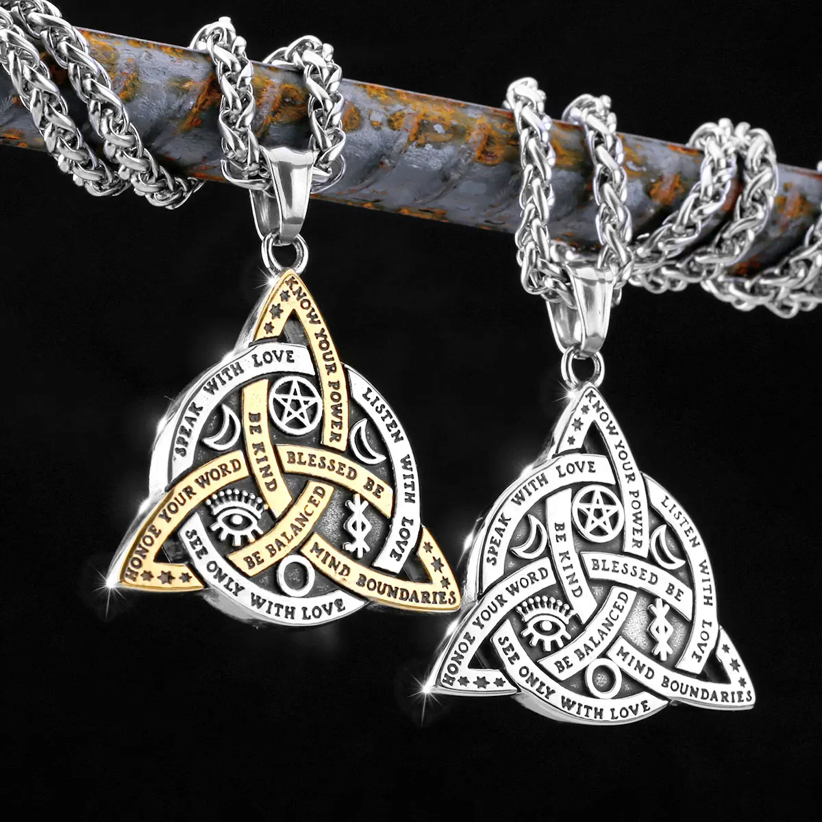 

Viking Witch Celtic Knot Pendant Necklace Rune Stainless Steel Men Chain Odin Gothic Necklace Protection Amulet Jewelry Gifts