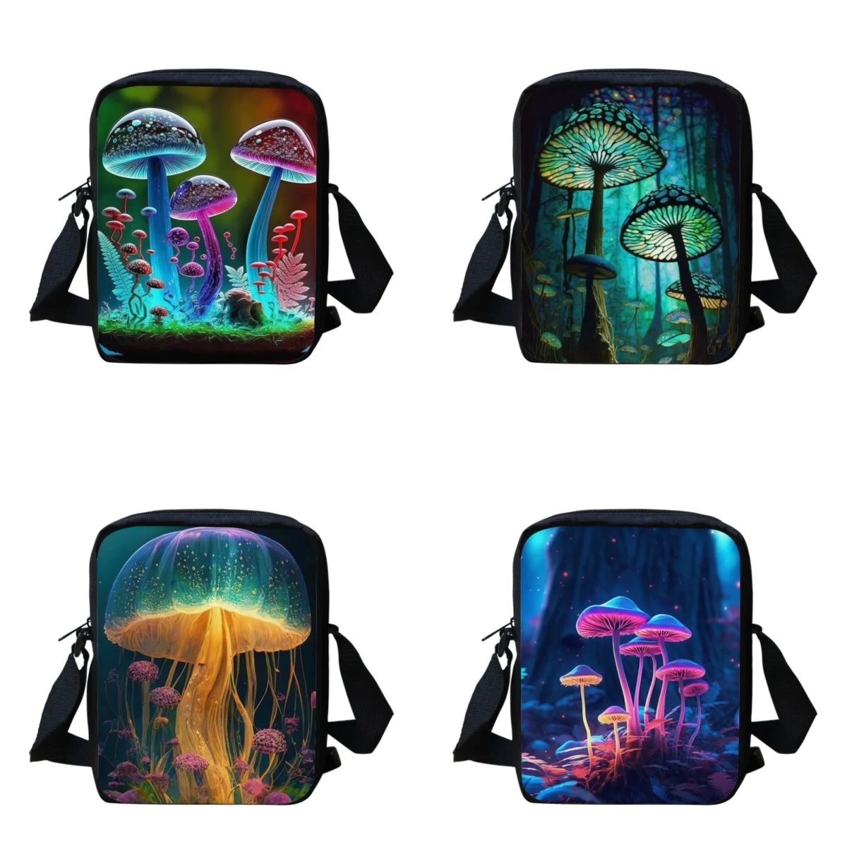 

Fashion Female Cross Body Bags Funny Mushroom Pattern Personalized Women Messenger Bags Canvas Shoulder Sport Yoga Mochila