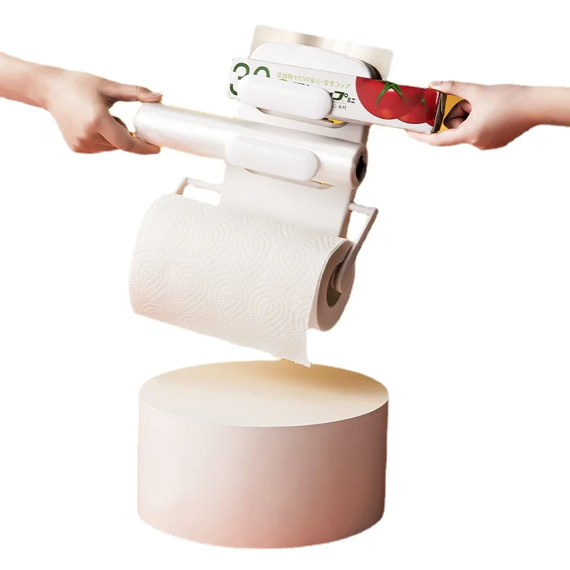 

Кухонный стеллаж для хранения липкой пленки, без пробивания отверстий, стойка для хранения свежих пакетов, рулонная бумага, кухонный настенный стеллаж для хранения рулонной бумаги