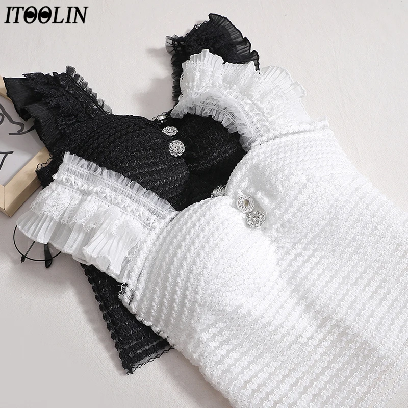 

ITOOLIN Women Lace Tank Tops With Bra Pad Casual Crop Tops Knitted Stretch Y2K Camisole For Women Summer Camis 2023