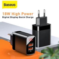 baseus usb charger quick charging for iphone for samsung for huawei 18w fast wall charger us adapter charger digital display