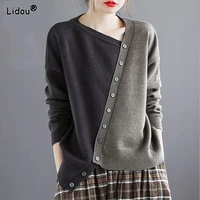 office lady sweaters single breasted viscose patchwork 2022 new popularity womens clothing skin friendly winter cardigan