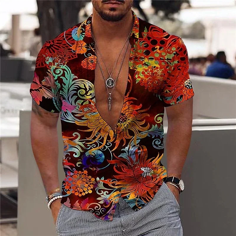 

awaiian Tropical Sirts For Men 3d Beac oliday Sort Sleeve Summer Oversized Tops Tee Sirt Man Floral Blouse 5xl Camisa