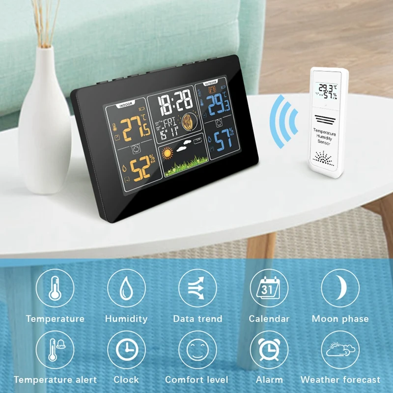Цифровые настенные часы PT201C Wi-Fi Метеостанция для прогноза погоды гигрометр