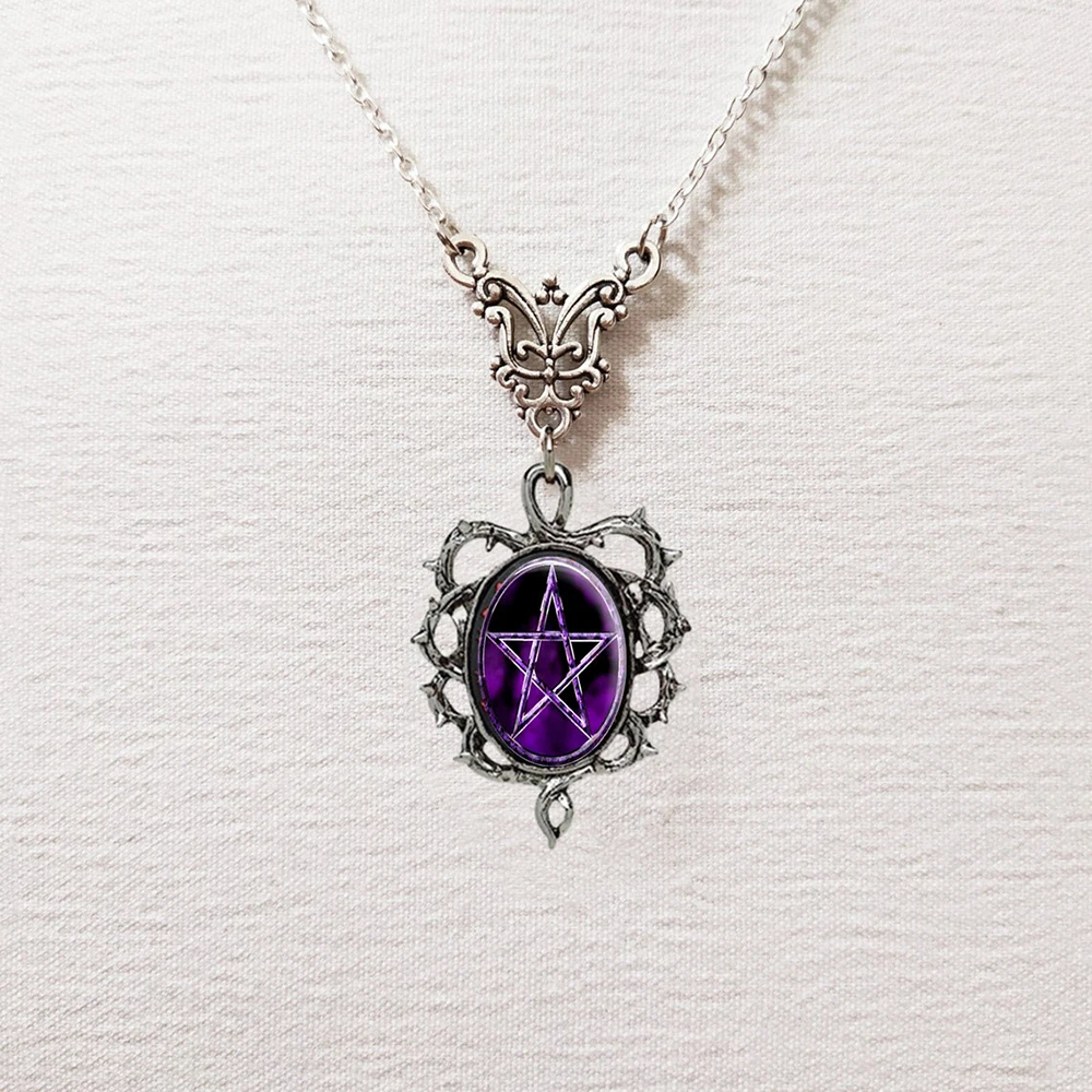 

Creative Design Purple Pentagram Pendant Necklace For Women Vintage Gothic Frame Thorns Choker Necklace Hip Hop Punk Jewelry