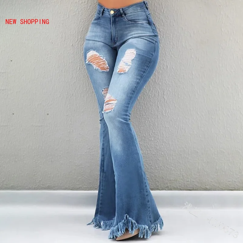 Plus Size Wide Leg Denim Pants  Autumn 2021 High Waist Flare Jeans Black Ripped Female Jeans for Women Skinny Jeans Mom Pants