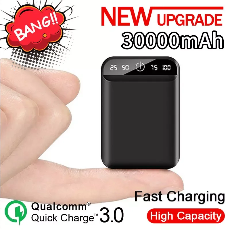 

2023New 30000mAh Mini Power Bank Portable Mobile Phone Fast Charger Digital Display USB Charging External Battery Pack for Andro