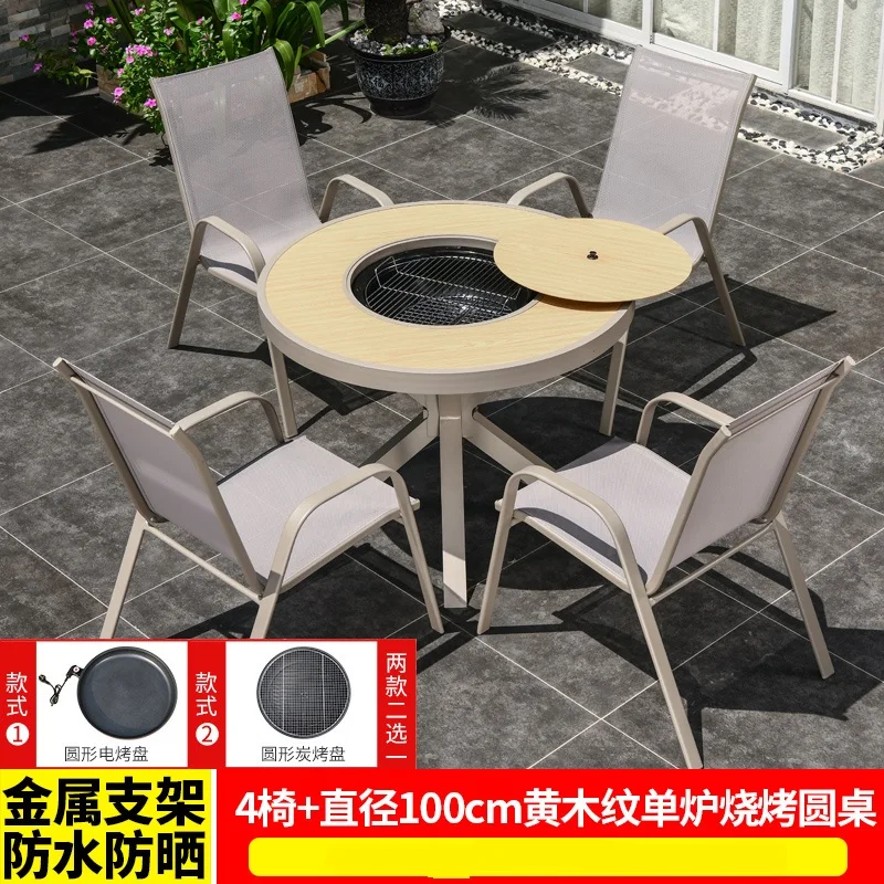 

Outdoor Garden Chair combination with ooe 1ce Camping Table With 6pcs chairs and BBQ Table garden outside furniture sets