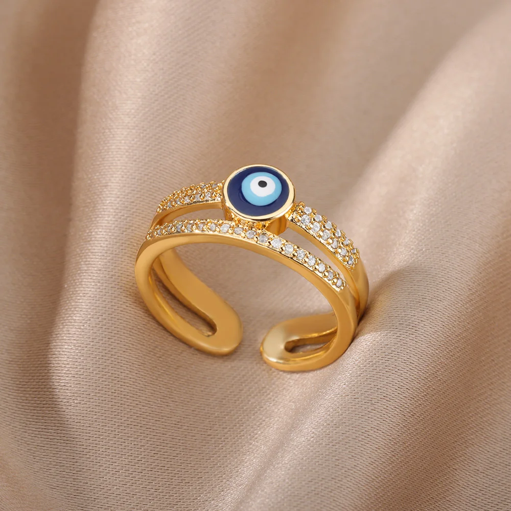 

Blue Evil Eye Rings For Women Stainless Steel Gold Color Layers Zircon Enamel Ring Birthday Jewelry Christmas Gift Bijoux Femme