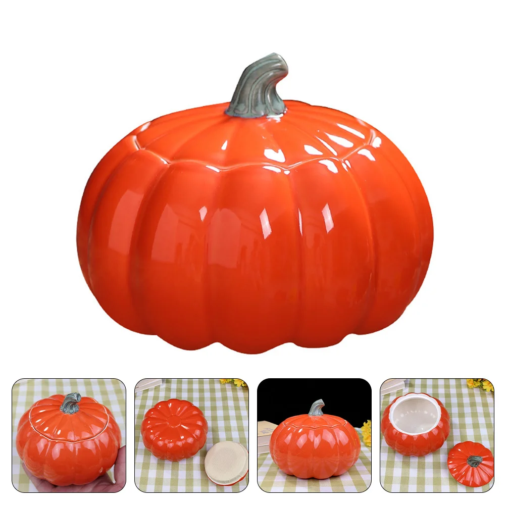 

Ceramic Pumpkin Jar Food Canister Dry Tank Tea Scented Sealed Portable Pot Seasoning Jug Candy Vintage Cookie