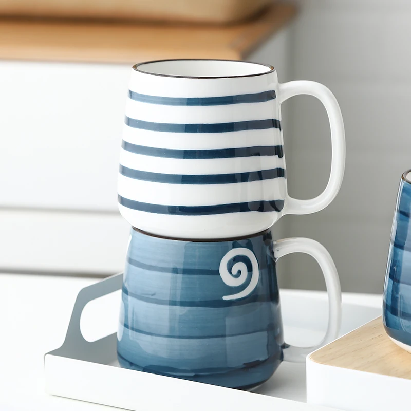 

500ml Japanese Hand Painted Underglaze Ceramic Mugs Creative Large Breakfast Cup For Coffee Tea Milk Water Kitchen Drinkware