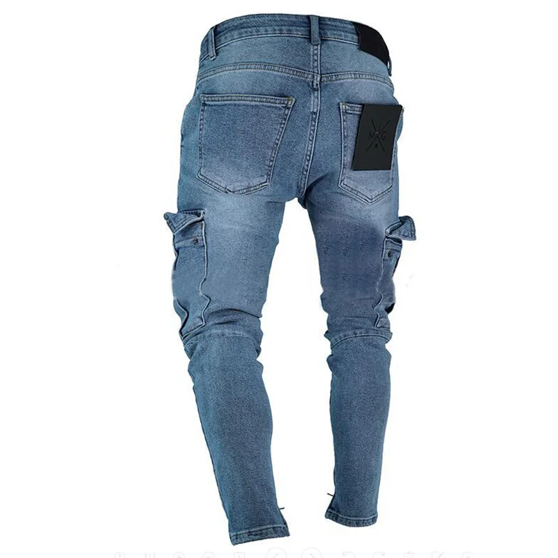 Men's Jeans  Fashion Multi-Pocket Foot Mouth Zipper Denim Pants Skinny Casual Trousers Streetwear Cargo Pants Men