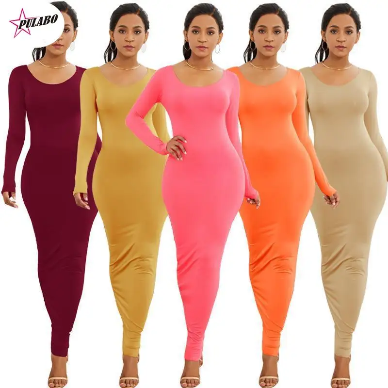 

Платье женское базовое облегающее до щиколотки, пикантное облегающее платье-карандаш с длинным рукавом, Осень-зима