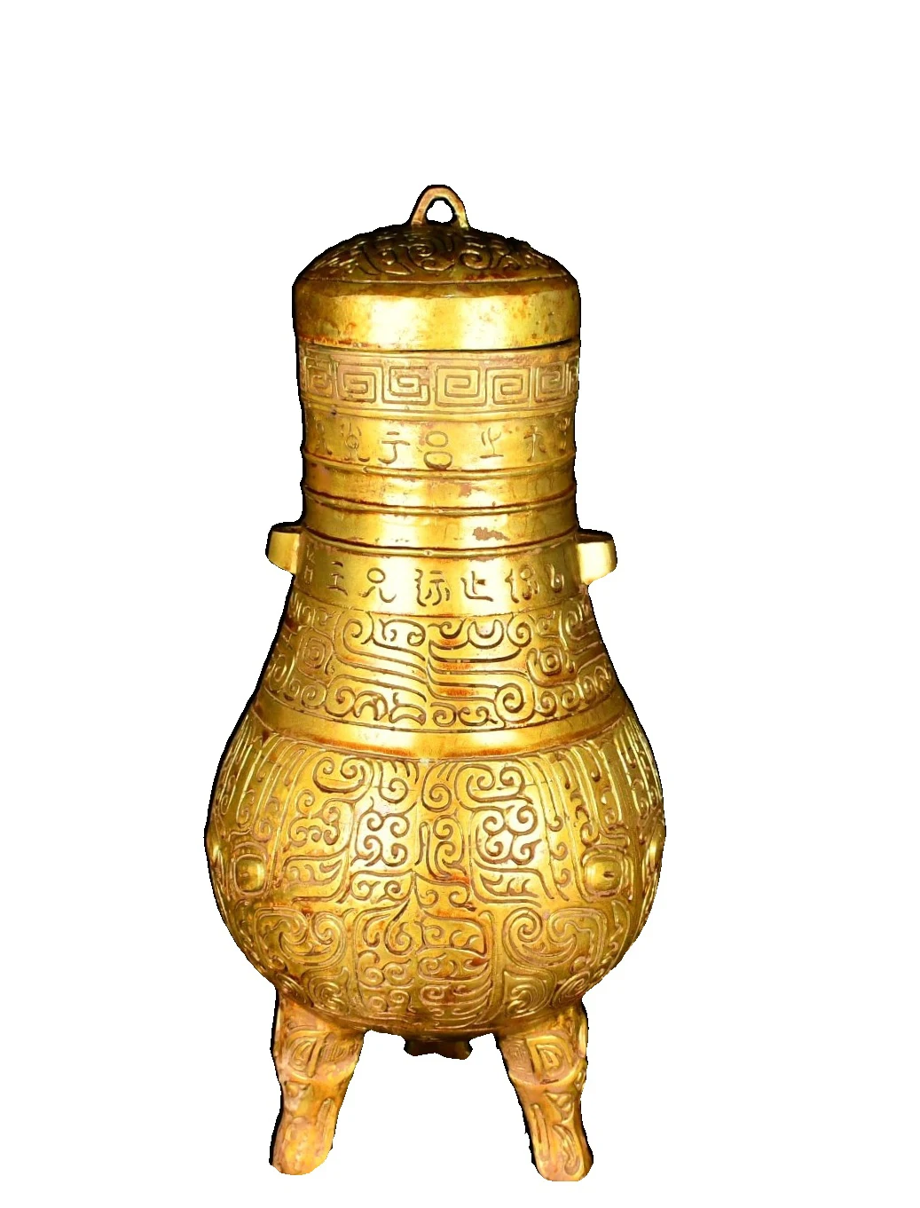 

MOZART Sengoku Bronze Gilt Three-Legged Ear Bottle 29Cm High Chinese Traditional Style Antiques Fine Art Gifts Crafts