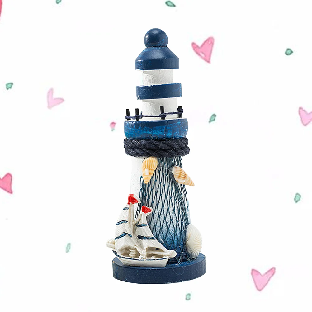 

Lighthouse Wooden Adornment Nautical Decoration Mediterranean Style Model Home Statue Beach Themed Table Decor Ornament