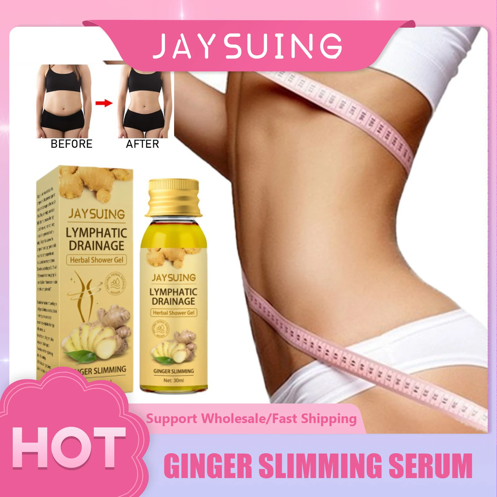 

Herbal Natural Ginger Lymphatic Drainage Shower Gel Lymph Body Wash Oil Weight Loss Remove Cellulite Slimming Sculpting BodyCare