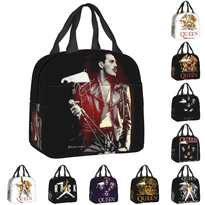 

Rock Band Freddie Mercury Insulated Lunch Bags for Women British Singer Portable Thermal Cooler Bento Box Kids School Children