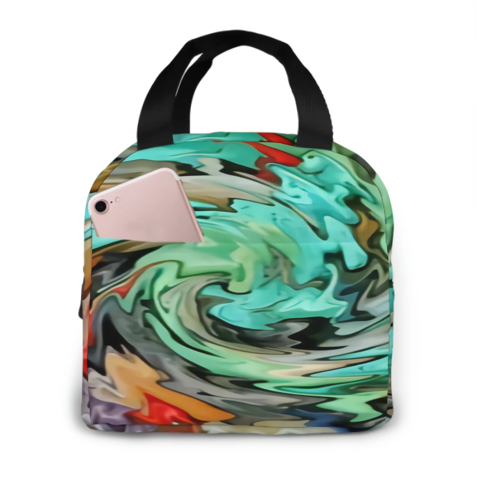 

Цветной вихревой Ланч-бокс с регулируемым плечевым ремнем, многоразовая сумка-холодильник на молнии, сумка-тоут для работы, пикника, кемпин...