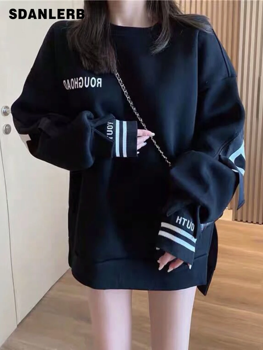 

Women's Fashion Sweatshirt 2022 Spring and Autumn Trendy Mid-Length BF Style Coat Pullover Female Long Sleeve Loose Hoodies