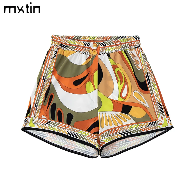 

2022 Women Summer Vintage Print Zipper Shorts Fashion High Waist Fly Side Pockets Female Casual Streetwear Short Pants Vestidos