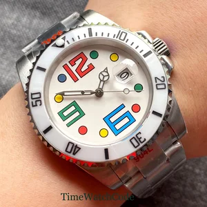 PT5000/Miyota8215 40mm Automatic Mechanical Mens Watch White Dial Date Cyclops Oyster Bracelet Sapph