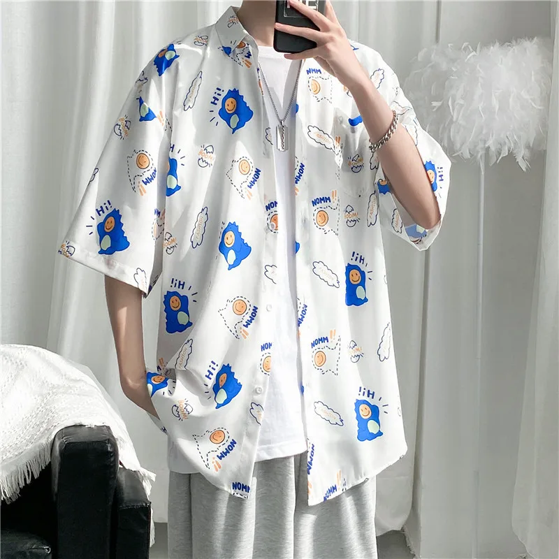 

brand versatile youth ruffian handsome fall feeling loose shirt men's design feeling Hong Kong Style Japanese street flower