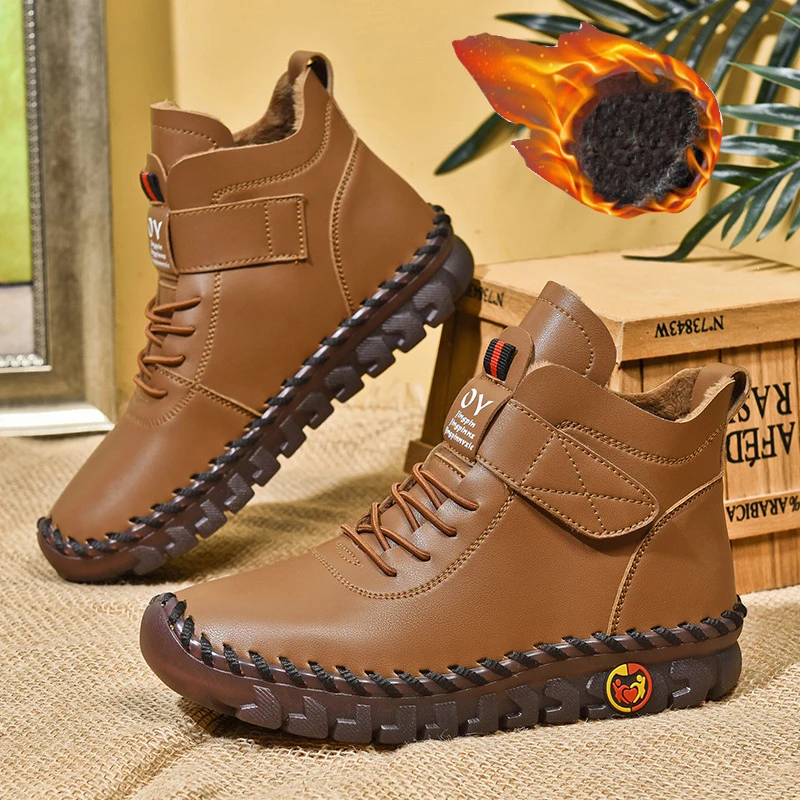 Orthopedic Ankle Boots Women's Spring Autumn Fur Shoes Lady Comfortable Plush Booties Woman Waterproof Leather Shoes Short Boots