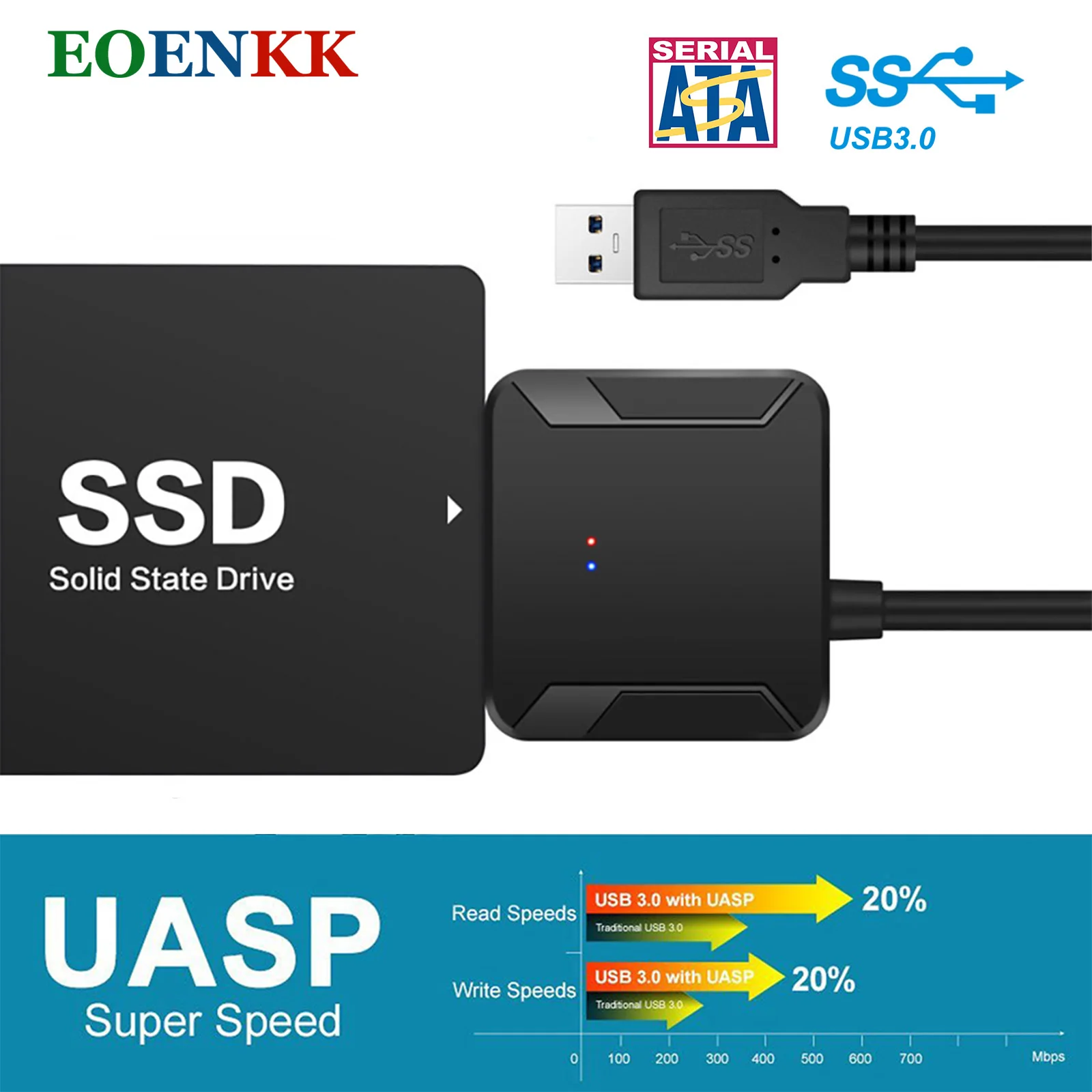 

Sata to USB 3.0 Adapter 7+15 Pin Converter Cable Hard Drive Converter Cable for 2.5" SSD Laptop Disk Desktop Hard Drive Adapter