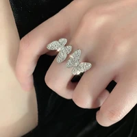korean fashion butterfly ring for women adjustable open design pave zircon butterfly ring wedding jewelry gift