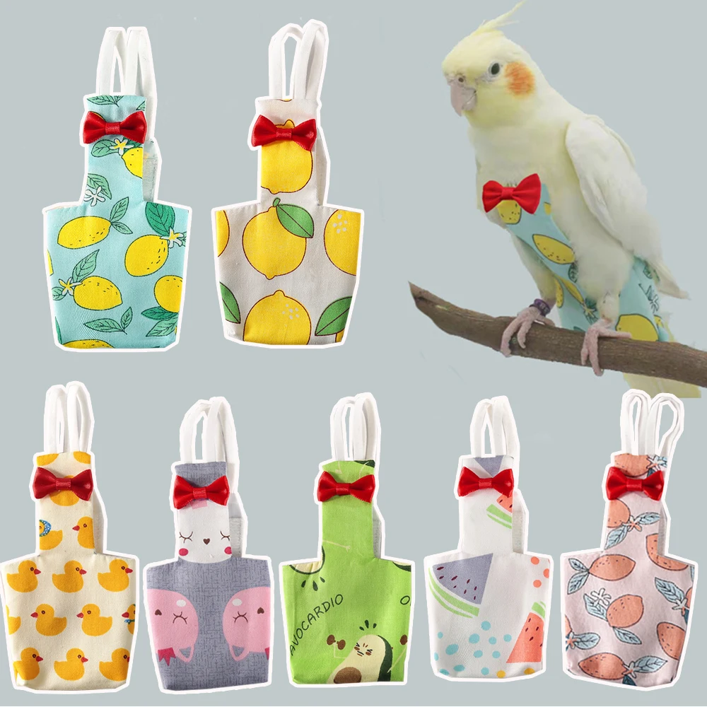 

Parrot Bird Diaper Bird Flight Suit Bird Pocket Diaper Creative Fruit Print Cute Pet Clothing Pet Bird Clothes With Bowtie