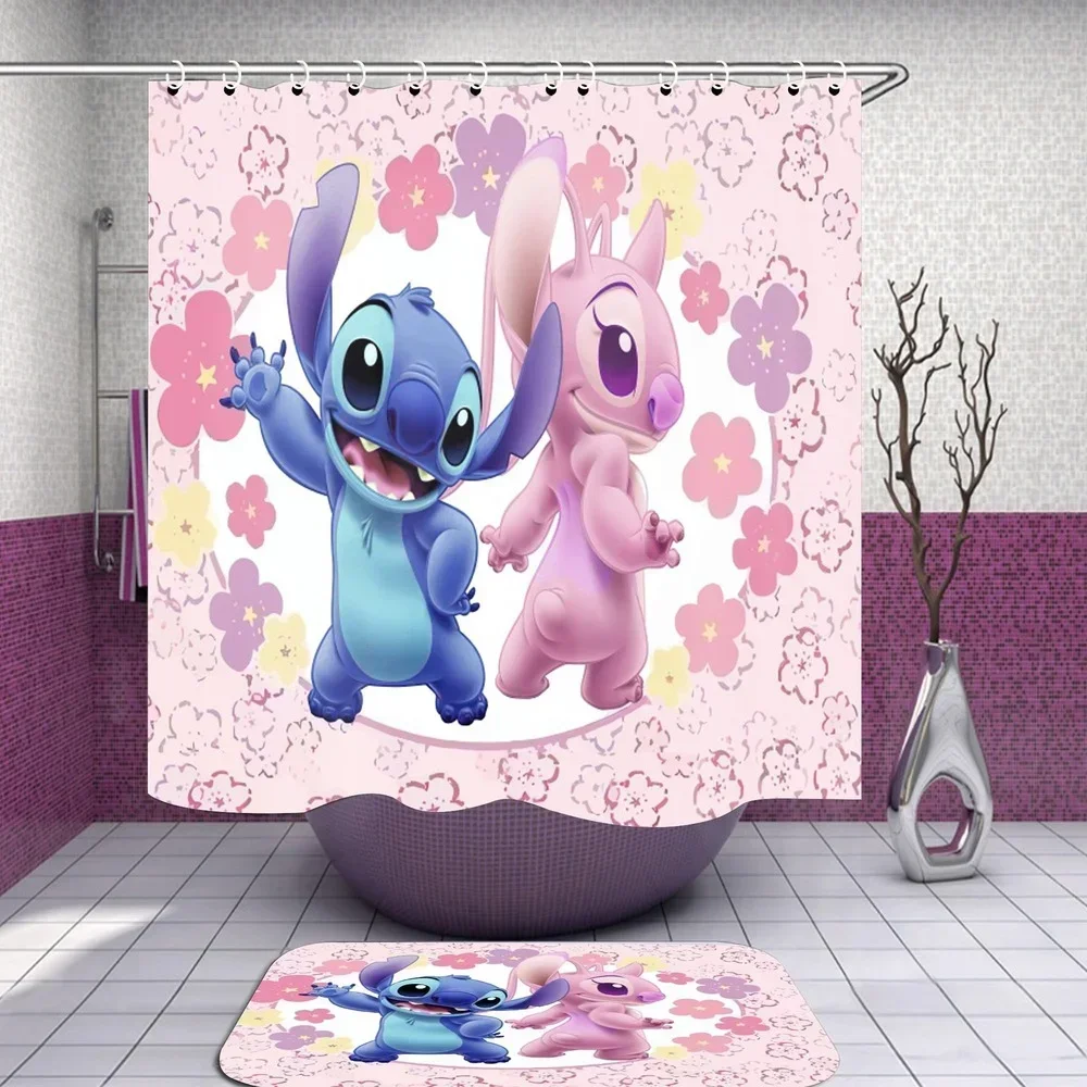 

Штора для душа Disney с Лило-стичем, водонепроницаемый занавеска в ванную комнату с комплектом крючков, мягкий коврик для ванной, коврик для туалета