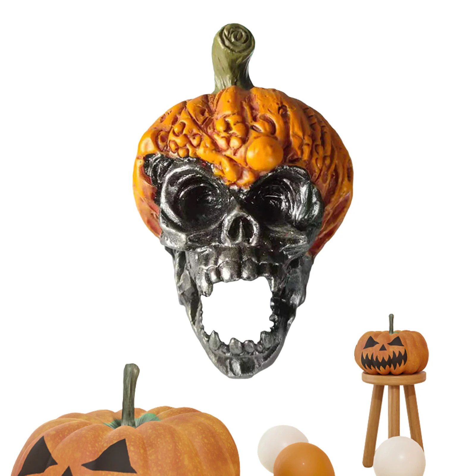 

Украшение в виде тыквы и черепа на Хэллоуин, плохая голова скелета с тыквой, шляпа, статуя из смолы, украшения в виде тыквы на Хэллоуин, насто...
