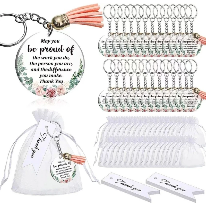 

M2EA 48 Kit Appreciation Floral Acrylic Keychain with Tassel Plastic Bag Birthday