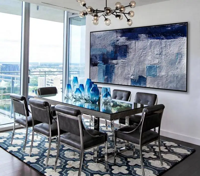 

Minimalist Abstract Oversize Wall Art Extra Large Long Slim Panoramic Navy Blue White Artwork Minimal Simple Easy Acrylic Canvas