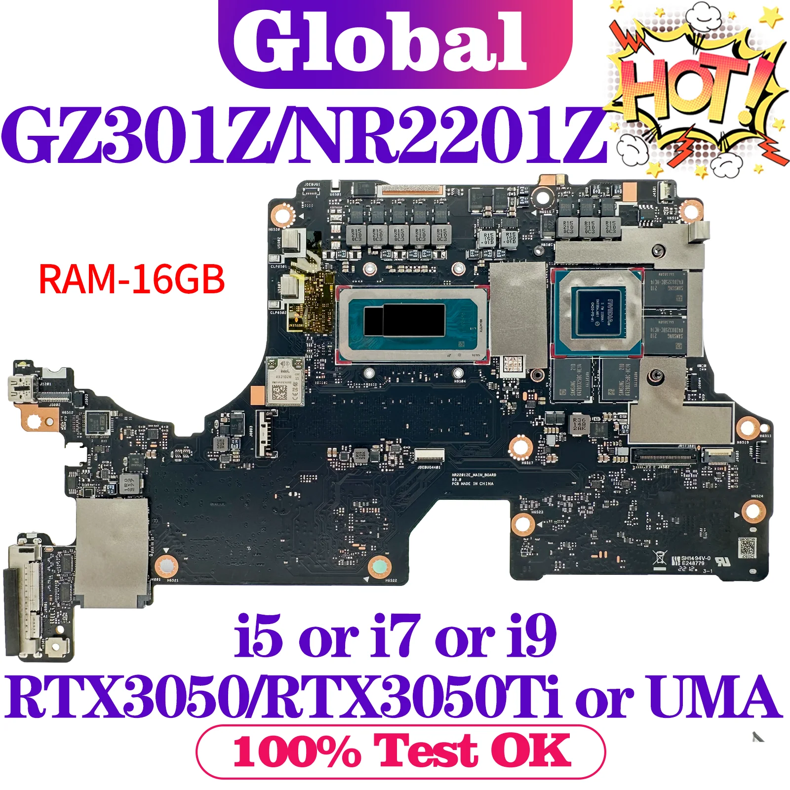 

KEFU GZ301Z Mainboard For ASUS NR2201Z GZ301ZC GZ301ZE GZ301ZA Laptop Motherboard i5 i7 i9 RTX3050/RTX3050Ti OR UMA RAM-16GB