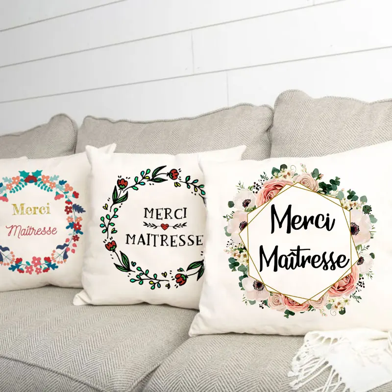 

French Thanks Mistress Print Pillow Covers Housewarming Gift Pillows Cushion Cover for Home Sofa Decorative Pillowcases 45*45CM