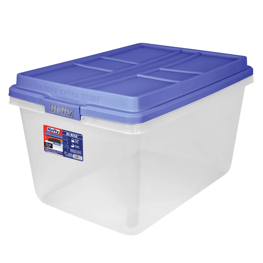 

Hefty 72 Qt. Clear Storage Bin with Blue HI-RISE Lid，6 Pack