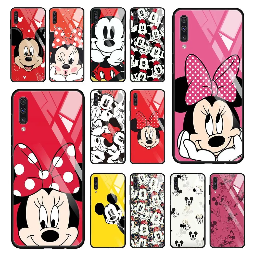 

Mickey And Minnie Glass Case For Samsung Galaxy A51 A52 A71 M51 A50 A91 A31 A12s A70 M31 M30s Tempered Phone Cover