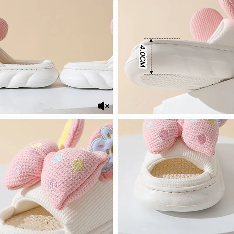 2022 New Linen Slippers Cute Girl Heart Home Slippers Ladies Non-slip Thick Bottom Four Seasons Ndoor Home Slippers Comfy Shoes
