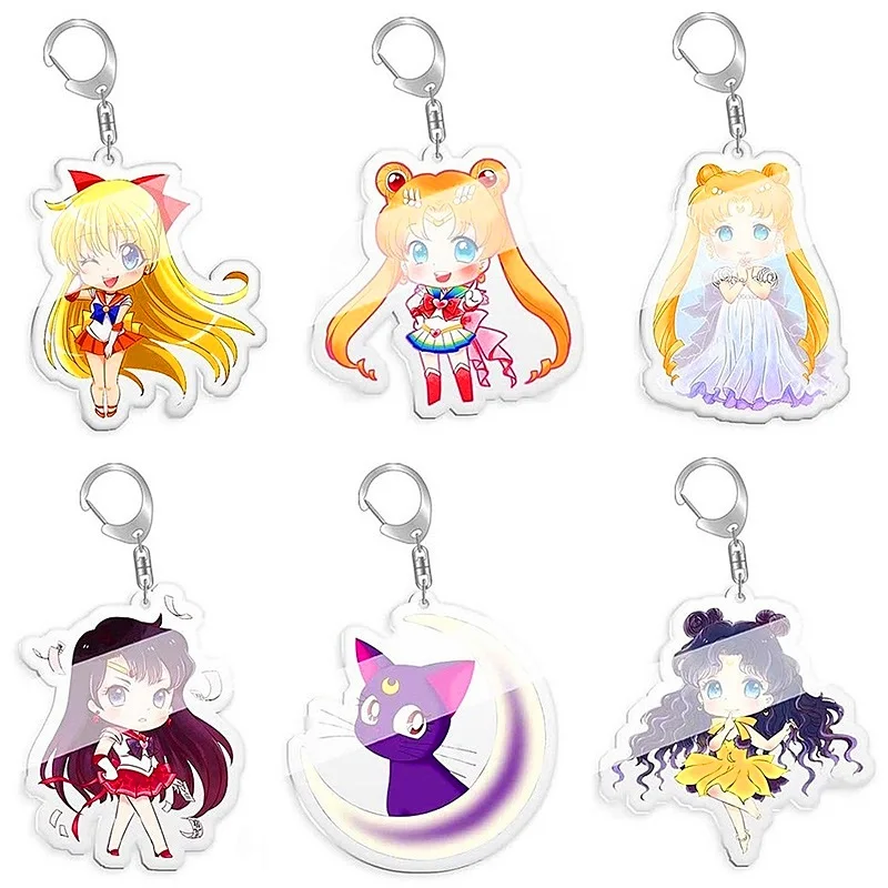 

Hot Anime Pretty Cartoon Girl Tsukino Usagi Acrylic Keychains Dark Little Rabbit Luna Cat Key Holder Car Bag Keyring Pendant