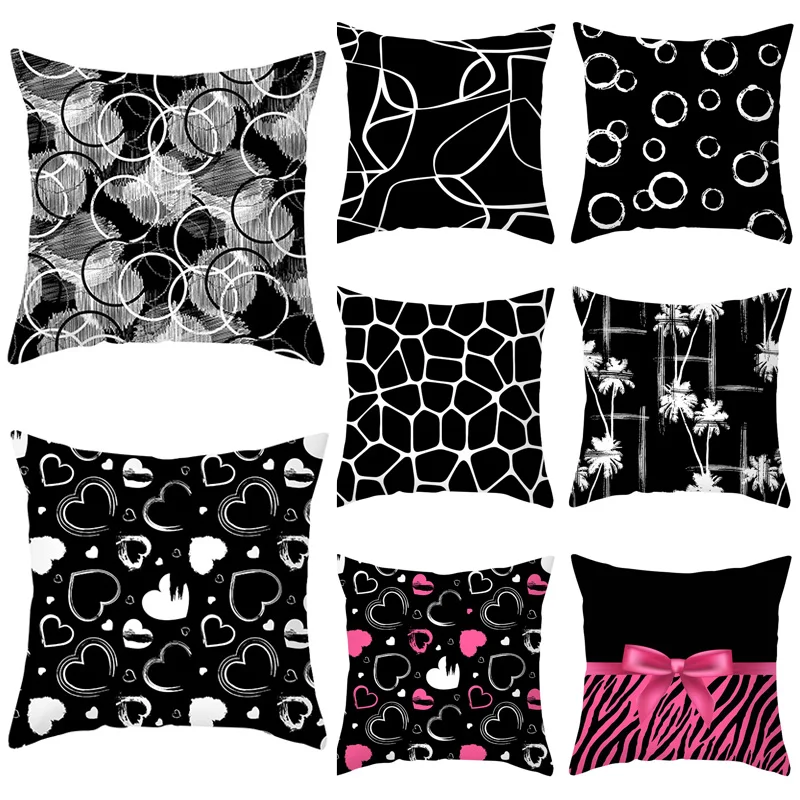 

Black White Series Pillowcase Abstract Geometric Printed Decorative Cushion Cover 45x45cm Peach Skin Throw Pillow Case Textile