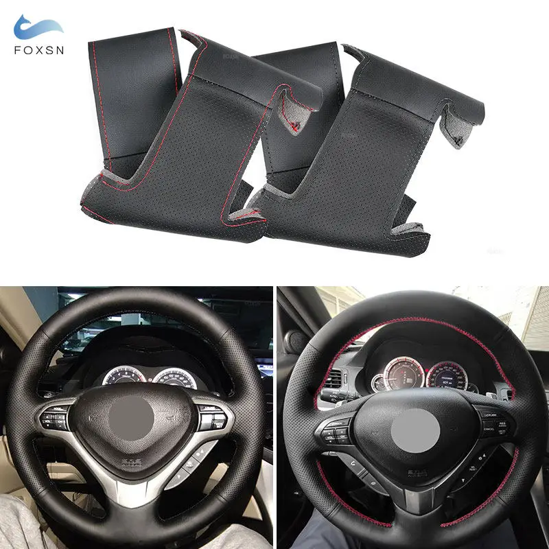 Hand Braid Car Steering Wheel Cover Leather Trim For Honda Accord Euro 2008-2015 Acura TSX 2009-2014 TSX Sport Wagon 2011 2012