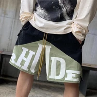 2022 european and american high street retro alphabet two color stitching drawstring trend casual street shorts