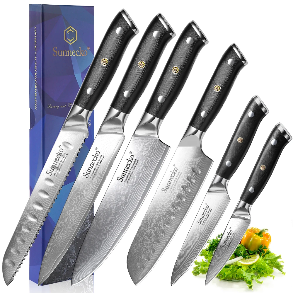 

SUNNECKO Damascus Steel Kitchen Knife 1-8PCS/Set 8'' Chef Slicing Bread 7'' Santoku 5'' Utility 3.5'' Paring Knife Cooking Tool