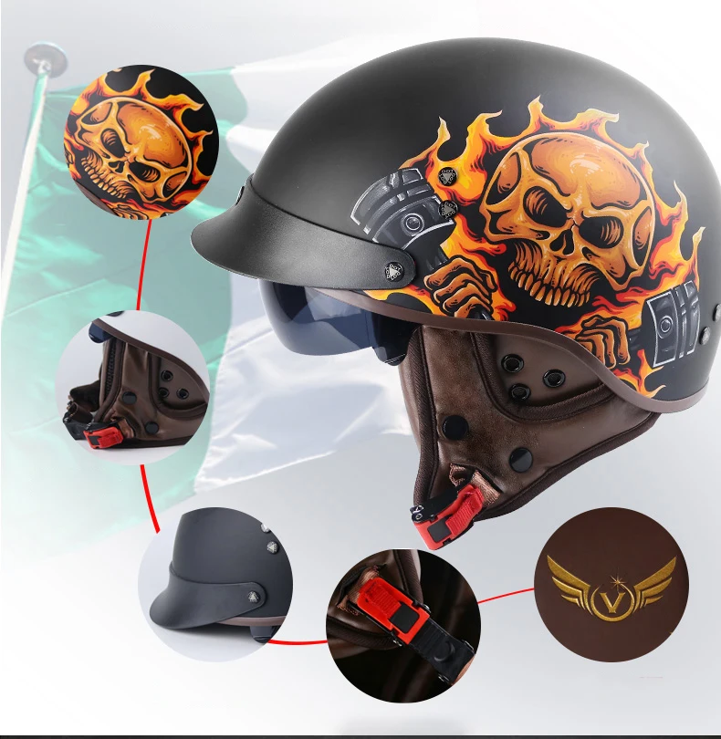 Мотоциклетный шлем для Harley Cruiser Chopper классический езды на мотоцикле Cafe Racer Vespa