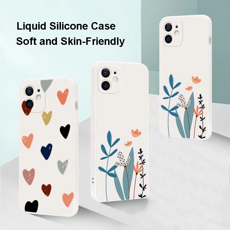 

Soft Silicon Case for iPhone 14 Cases for iPhone 13 Case Floral Smile Hearts Flowers Painting for iPhone 11 12 Mini Pro Max Case