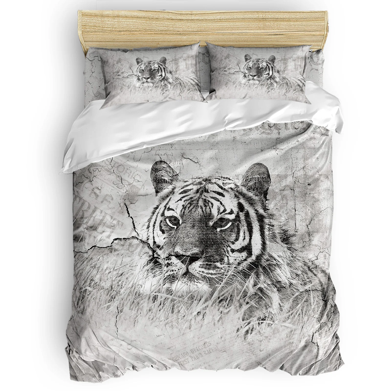 

Black And White Tiger On Old Wall Background Comfortable Household Goods Bedroom Bed Luxury Duvet Cover 2/3/4 Pieces